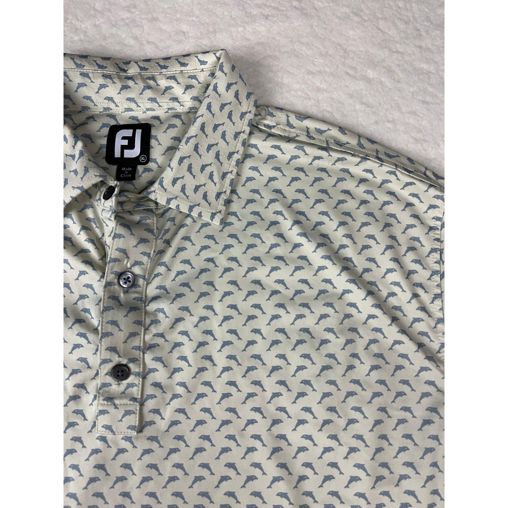 FJ FootJoy Golf Polo‎ Shirt Mens XL Dolphin Print Short Sleeve Button Up